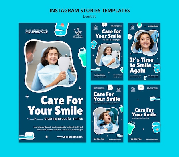 Modèle d'histoires instagram de soins dentaires