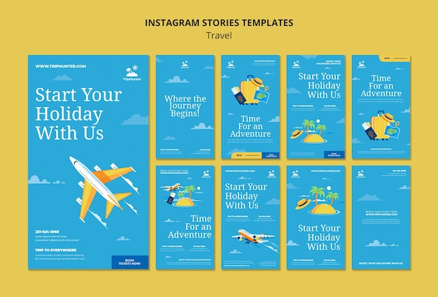 PSD modèle d'histoires instagram de voyage design plat