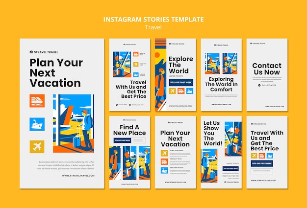 PSD modèle d'histoires instagram de voyage design plat