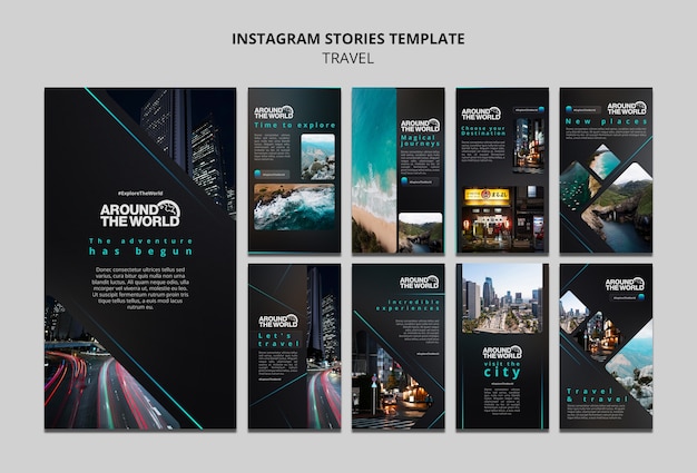 Modèle d'histoires instagram de voyage futuriste