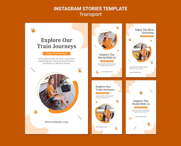 PSD modèle d'histoires instagram de voyages en train