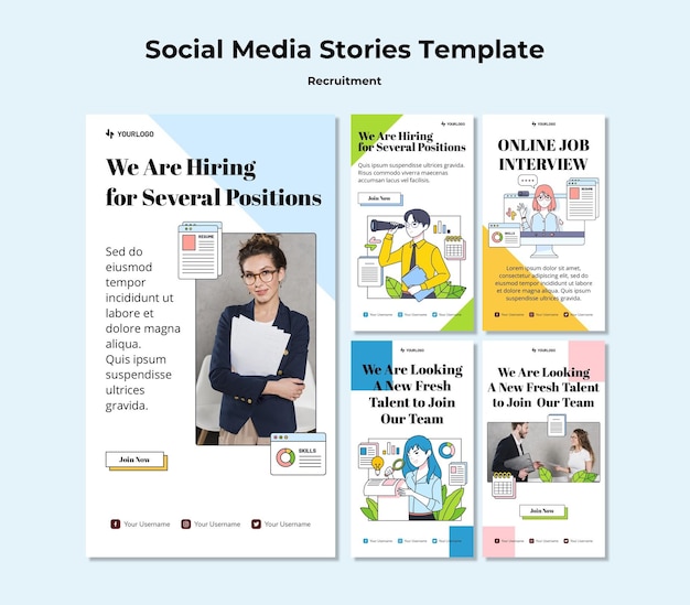 Modèle d'histoires de médias sociaux de concept de recrutement