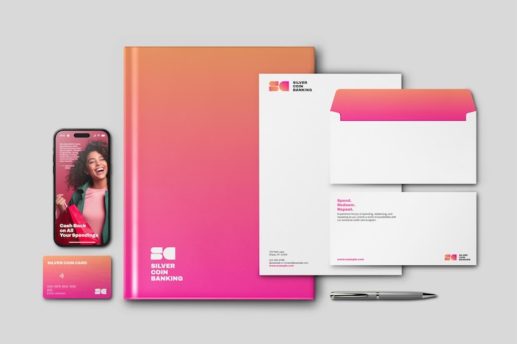 PSD modèle d'identité d'entreprise d'entreprise rose dégradé psd