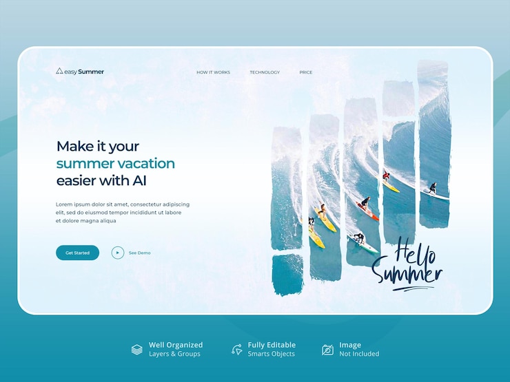 PSD modèle d'image de héros psd pour les sites web sur le planificateur de vacances d'été