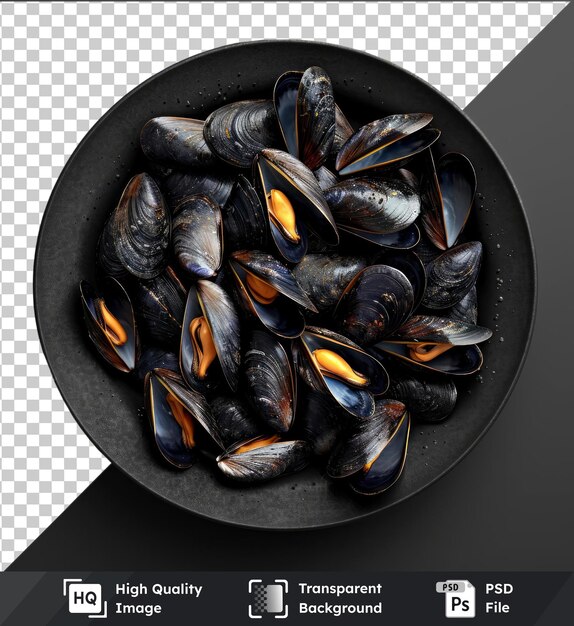 PSD modèle d'image psd transparent d'une assiette de moules crues vue de haut