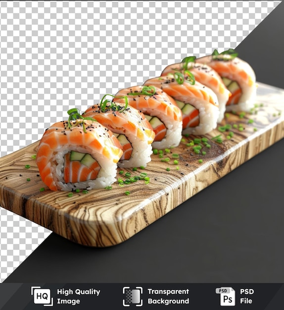 PSD modèle d'image psd transparent d'une planche en bois avec du sushi dessus