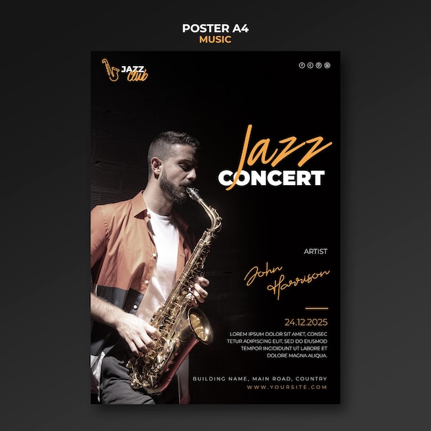 modèle d'impression de concert de jazz