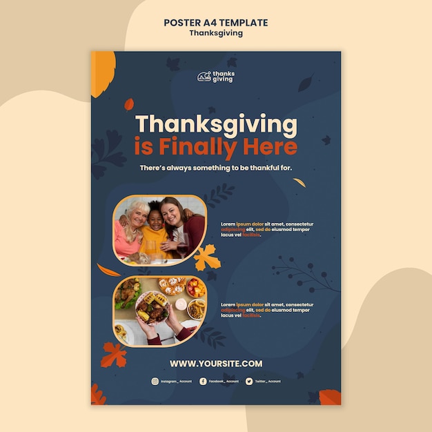 PSD modèle d'impression de jour de thanksgiving avec des feuilles