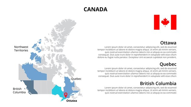 Modèle D'infographie De Carte Photoshop Du Canada Divisé Par Pays Présentation De Diapositives