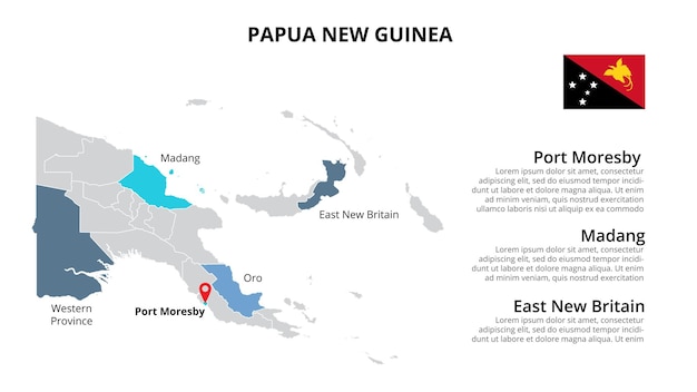 PSD modèle d'infographie de carte photoshop de papouasie-nouvelle-guinée divisé par pays présentation de diapositives