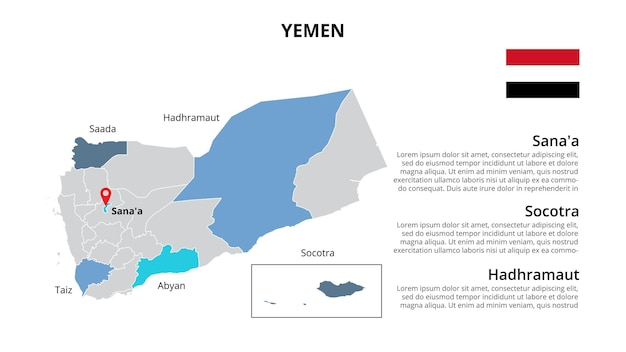 PSD modèle d'infographie de carte vectorielle du yémen divisé par états, régions ou provinces présentation de diapositives