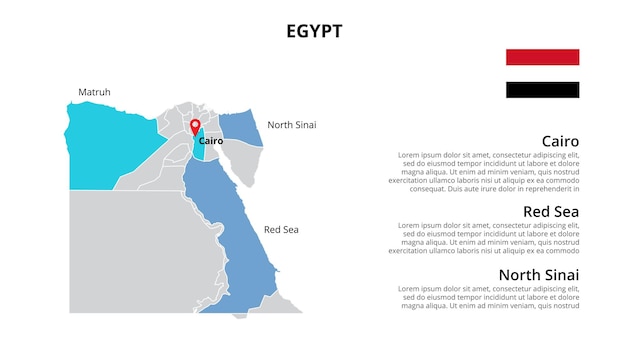 PSD modèle d'infographie de carte vectorielle de l'égypte divisé par états, régions ou provinces présentation de diapositives