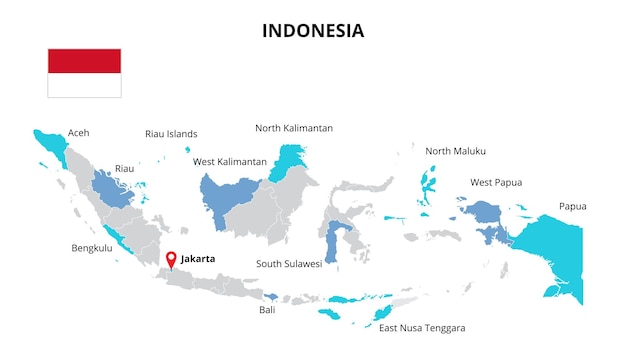 PSD modèle d'infographie de carte vectorielle de l'indonésie divisé par régions ou provinces d'états