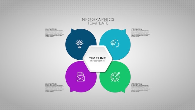 PSD modèle d'infographie des étapes de la chronologie circulaire avec quatre étapes