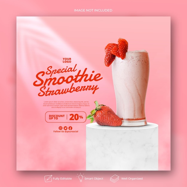 Modèle Instagram De Bannière De Publication De Médias Sociaux De Menu De Boisson Aux Fraises Pour La Promotion