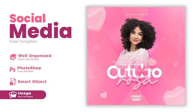 Modèle instagram de flux de médias sociaux octobre rose