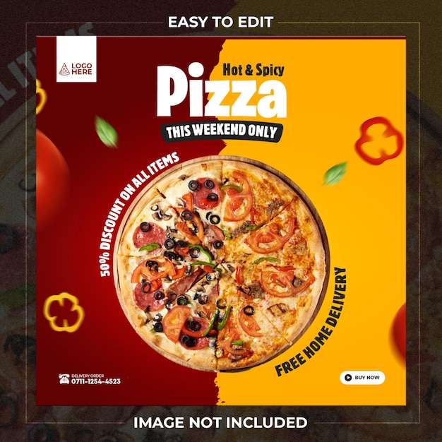 Modèle Instagram de médias sociaux de délicieuse pizza