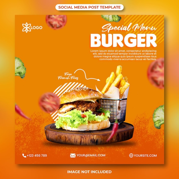 Modèle instagram de médias sociaux de menu spécial burger food