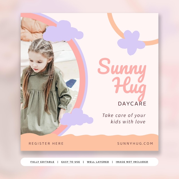 Modèle Instagram De Promotion De Garderie Pour Enfants Mignons Pastel Doux