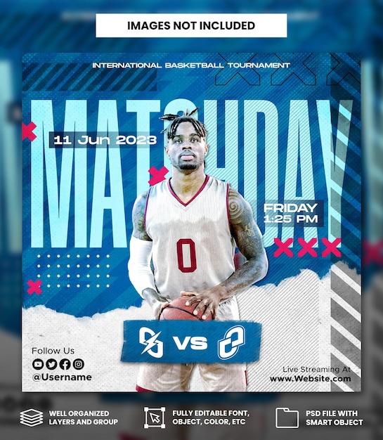 Modèle Instagram De Publication De Médias Sociaux De Flyer De Tournoi De Basket-ball