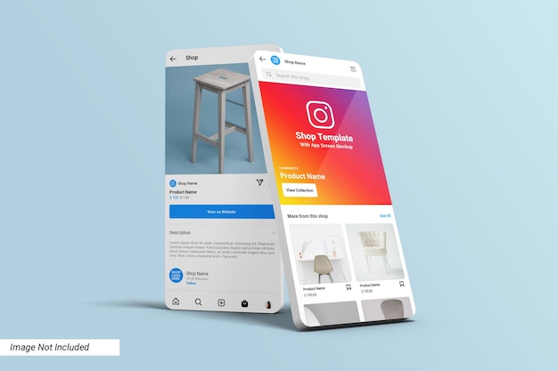 Modèle d'interface utilisateur de la boutique Instagram sur la maquette de l'écran de l'application