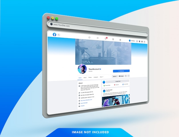 Modèle D'interface Utilisateur Facebook Sur Maquette De Navigateur Web 3d
