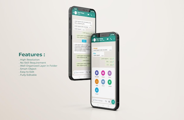 Modèle d'interface Whatsapp sur la maquette du téléphone mobile