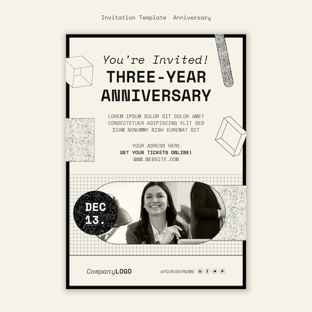 Modèle d'invitation d'anniversaire de trois ans pour les entreprises