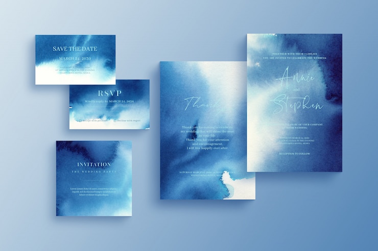 PSD modèle d'invitation aquarelle, ensemble de papeterie de mariage