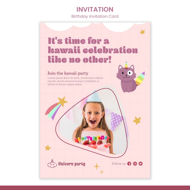 PSD modèle d'invitation de célébration d'anniversaire design plat