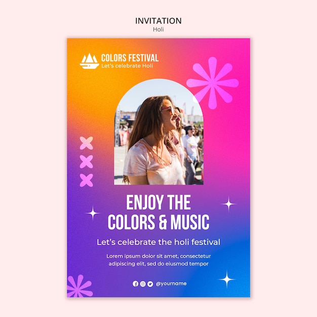 PSD modèle d'invitation à la célébration du festival holi