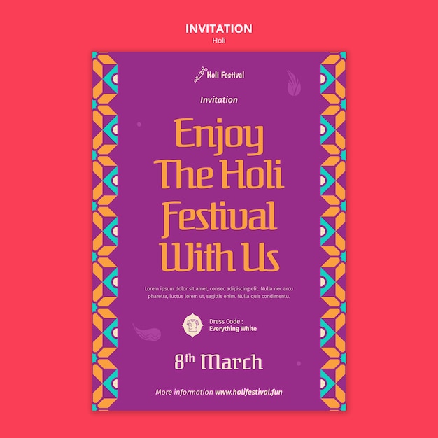 Modèle d'invitation à la célébration du festival holi