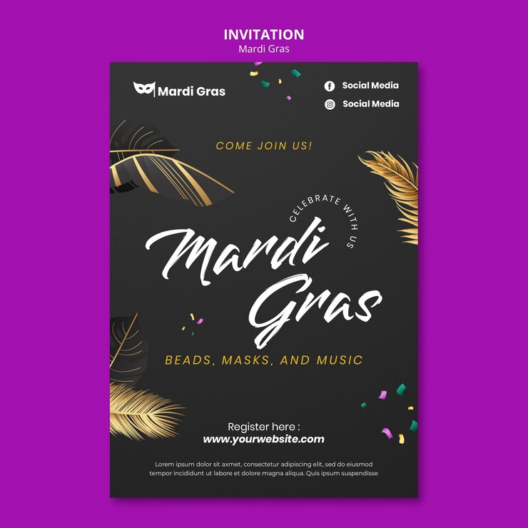 PSD modèle d'invitation à la célébration du mardi gras