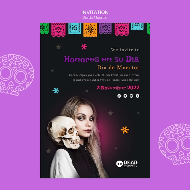 PSD modèle d'invitation dia de muertos