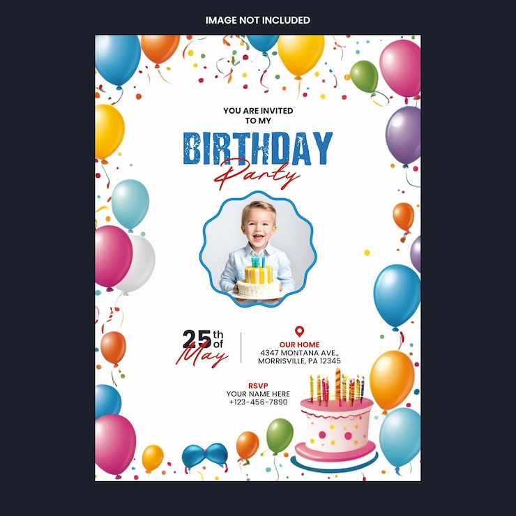 PSD modèle d'invitation à une fête d'anniversaire avec photo