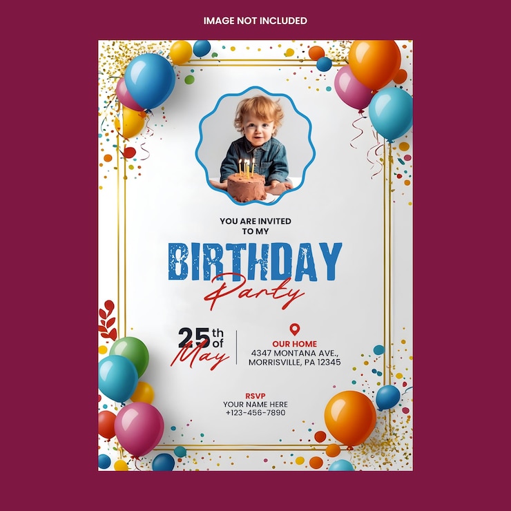 PSD modèle d'invitation à une fête d'anniversaire avec photo