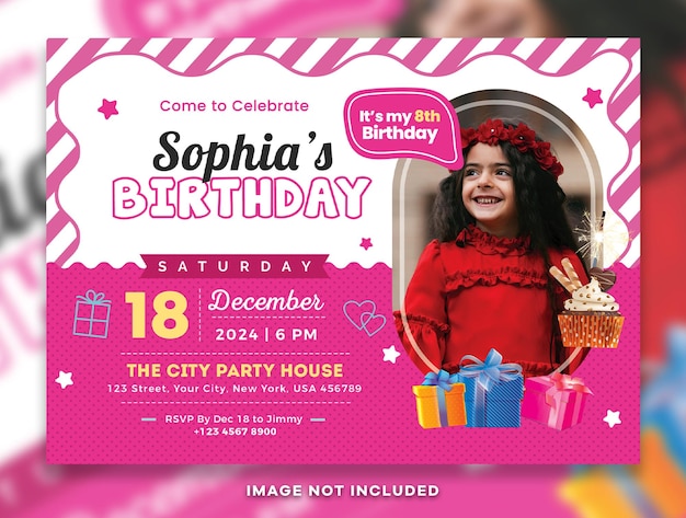 PSD modèle d'invitation à une fête d'anniversaire pour enfants psd.