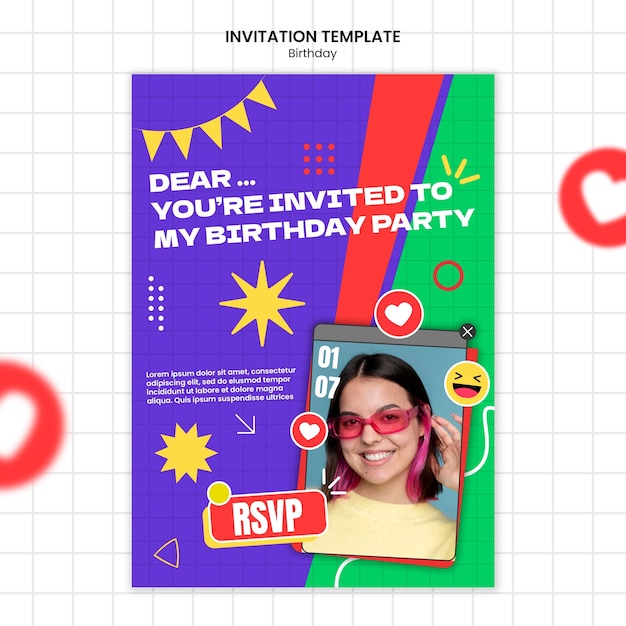 PSD modèle d'invitation de fête d'anniversaire