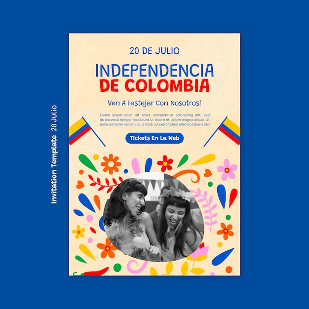 Modèle d'invitation à la fête de l'indépendance de la colombie