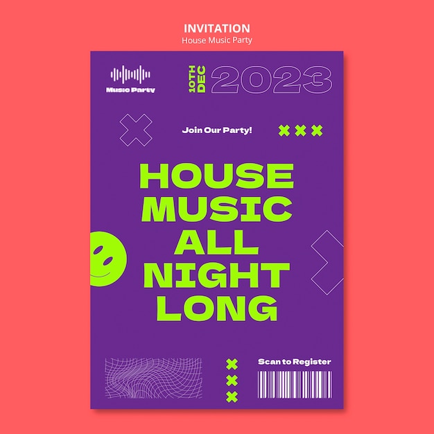 PSD modèle d'invitation à une fête de musique house