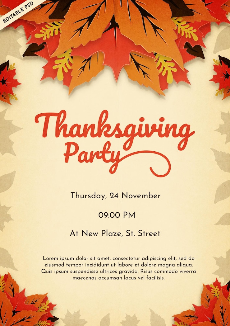 PSD modèle d'invitation à une fête de thanksgiving