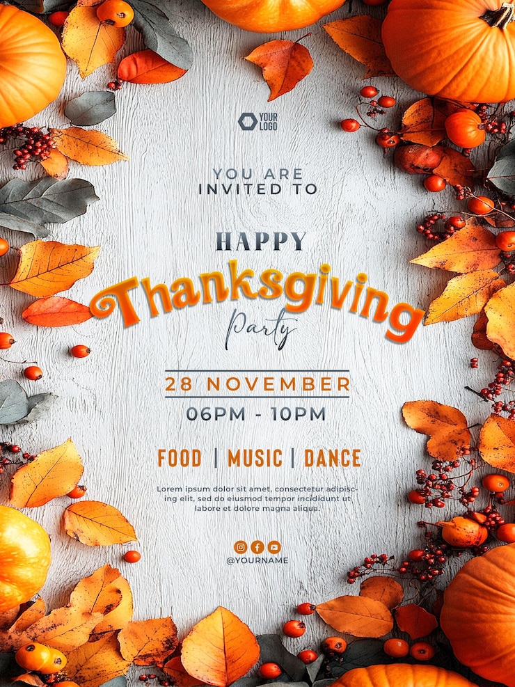 PSD modèle d'invitation à une fête de thanksgiving