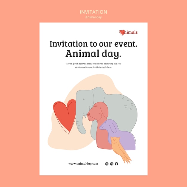 Modèle d'invitation à la journée mondiale des animaux