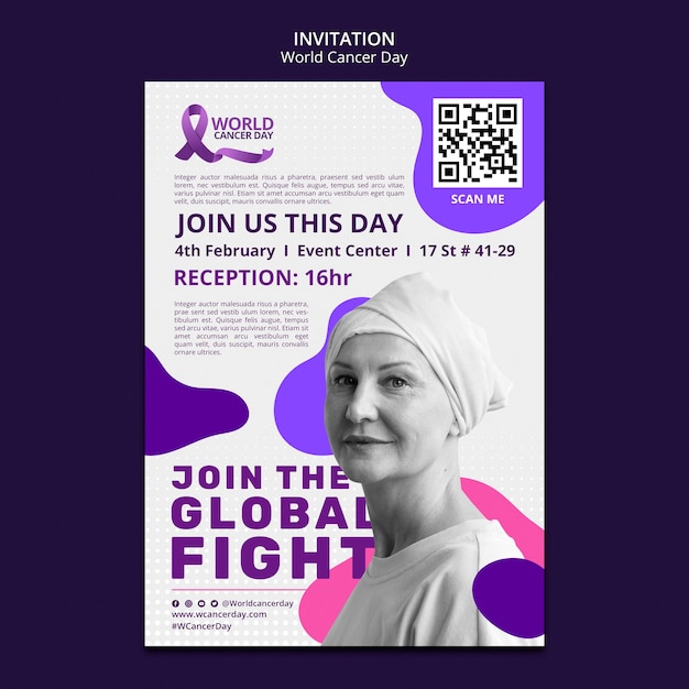 Modèle d'invitation à la journée mondiale contre le cancer