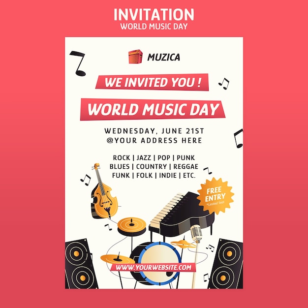 PSD modèle d'invitation à la journée mondiale de la musique