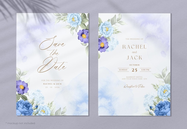 Modèle d'invitation de mariage aquarelle avec fleur romantique