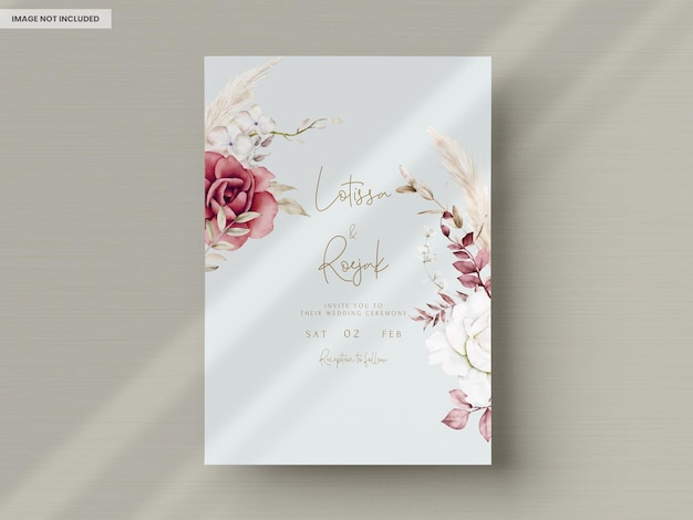 Modèle D'invitation De Mariage Aquarelle Avec Floral Marron Et Pêche