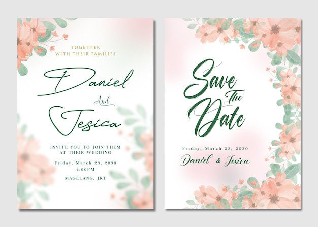 Modèle D'invitation De Mariage Aquarelle Vintage Avec Fleur Marron PSD Premium