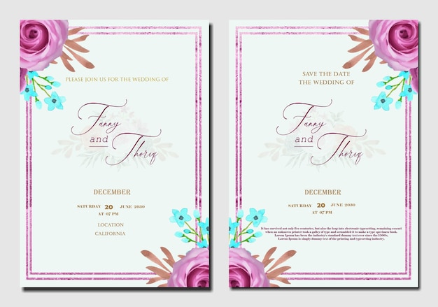 Modèle D'invitation De Mariage Aquarelle Vintage Avec Psd Premium Fleur Marron PSD Premium