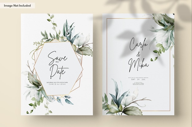 PSD modèle d'invitation de mariage avec de belles feuilles aquarelle